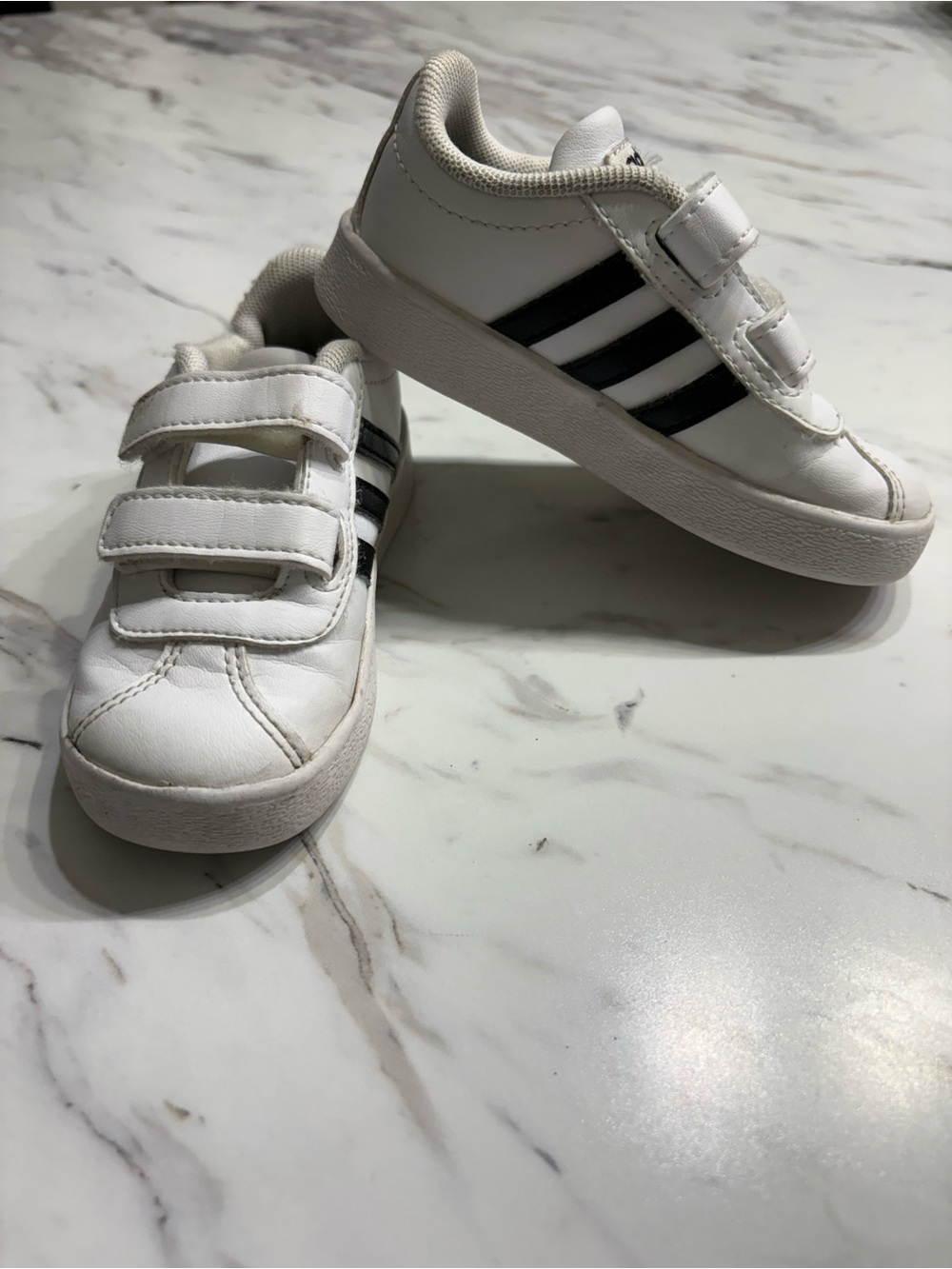 adidas White Kids Sneakers with Black Stripes - Velcro